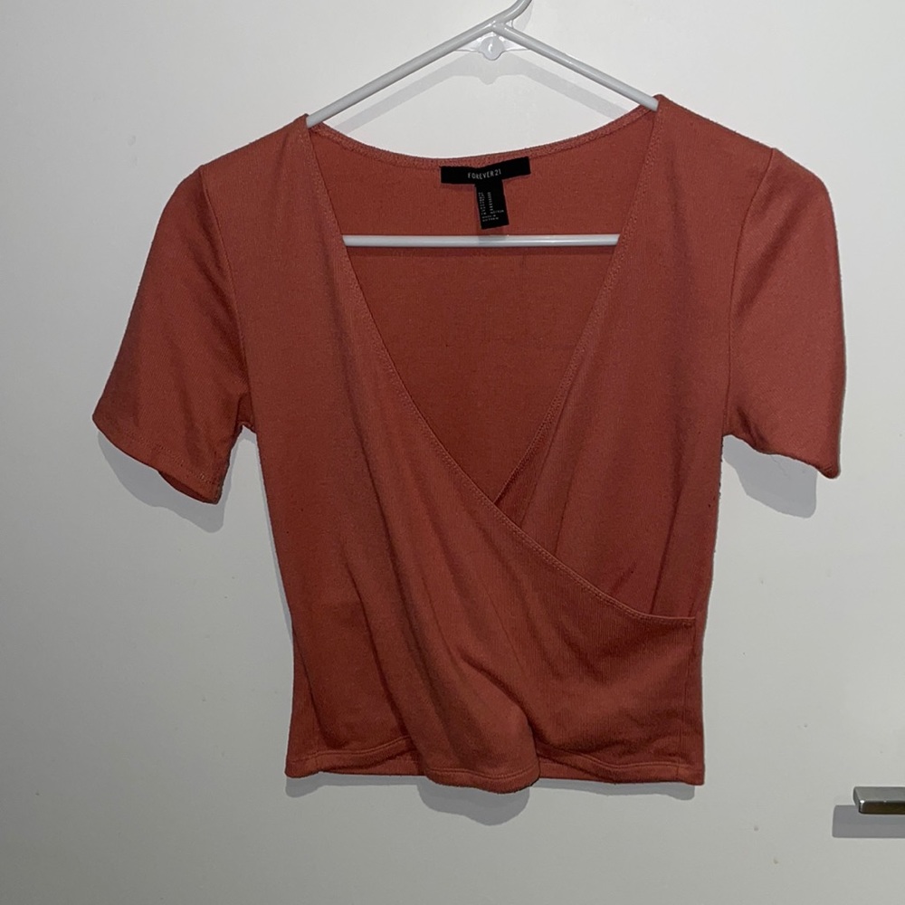 Forever 21 Pink/Orange Deep V Criss Cross Top